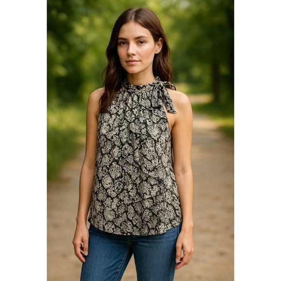 NWT Express Snakeskin Scarf Neck Sleeveless Tunic Blouse L Indie Minimal Flowy - Picture 2 of 13